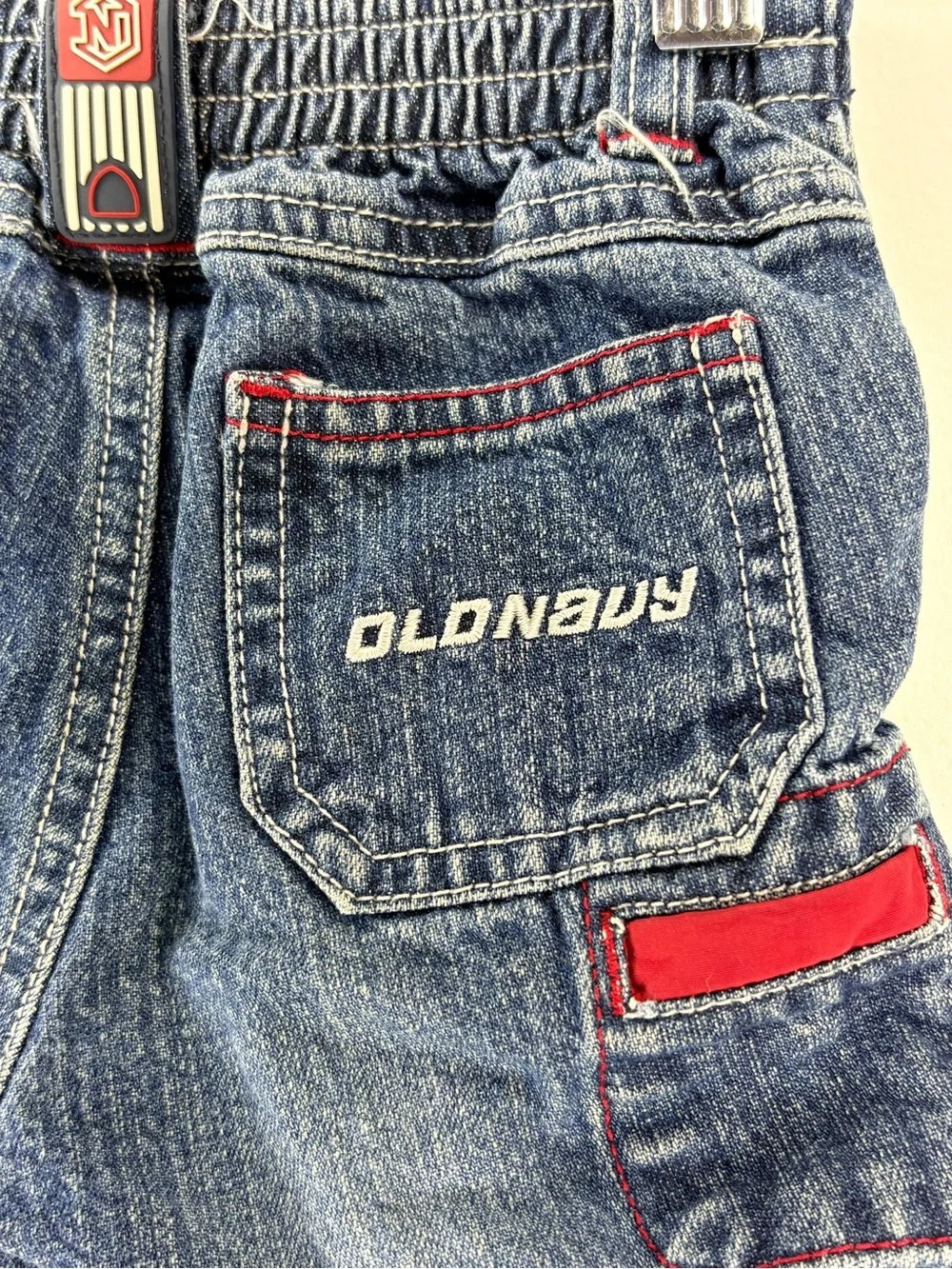 Old Navy Y2K  Blue Denim Kids Shorts with Red Trim Size 6m-12m